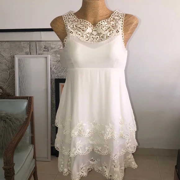 Temperley London Dresses | Temperley London Silk Embroidered Cream Midi Dress Size 6 | Color: Cream | Size: 6